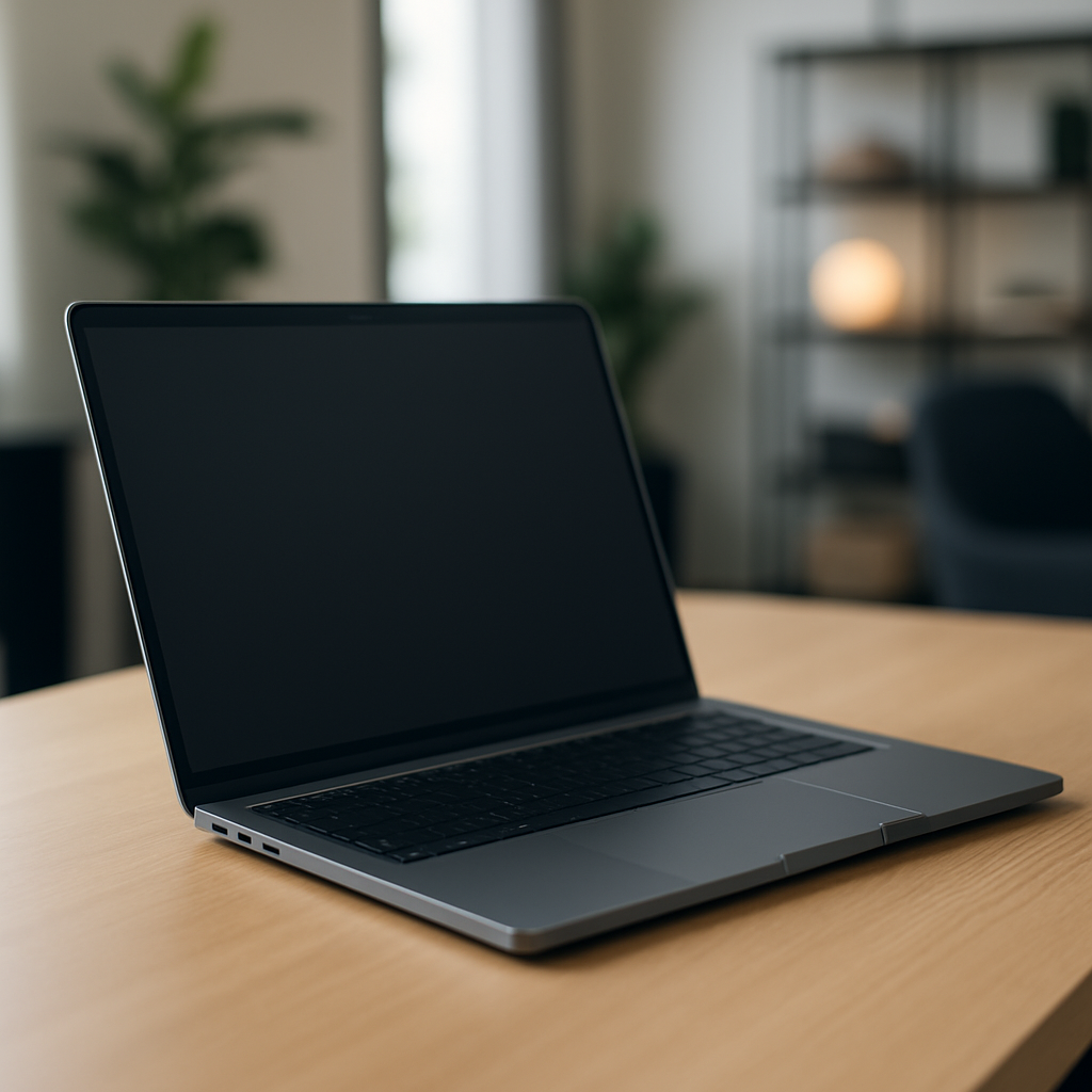 A modern laptop with sleek design on a desk